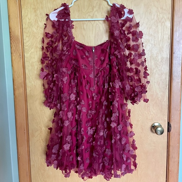 Maroon 3D Floral Babydoll Dress - Picture 5 of 6